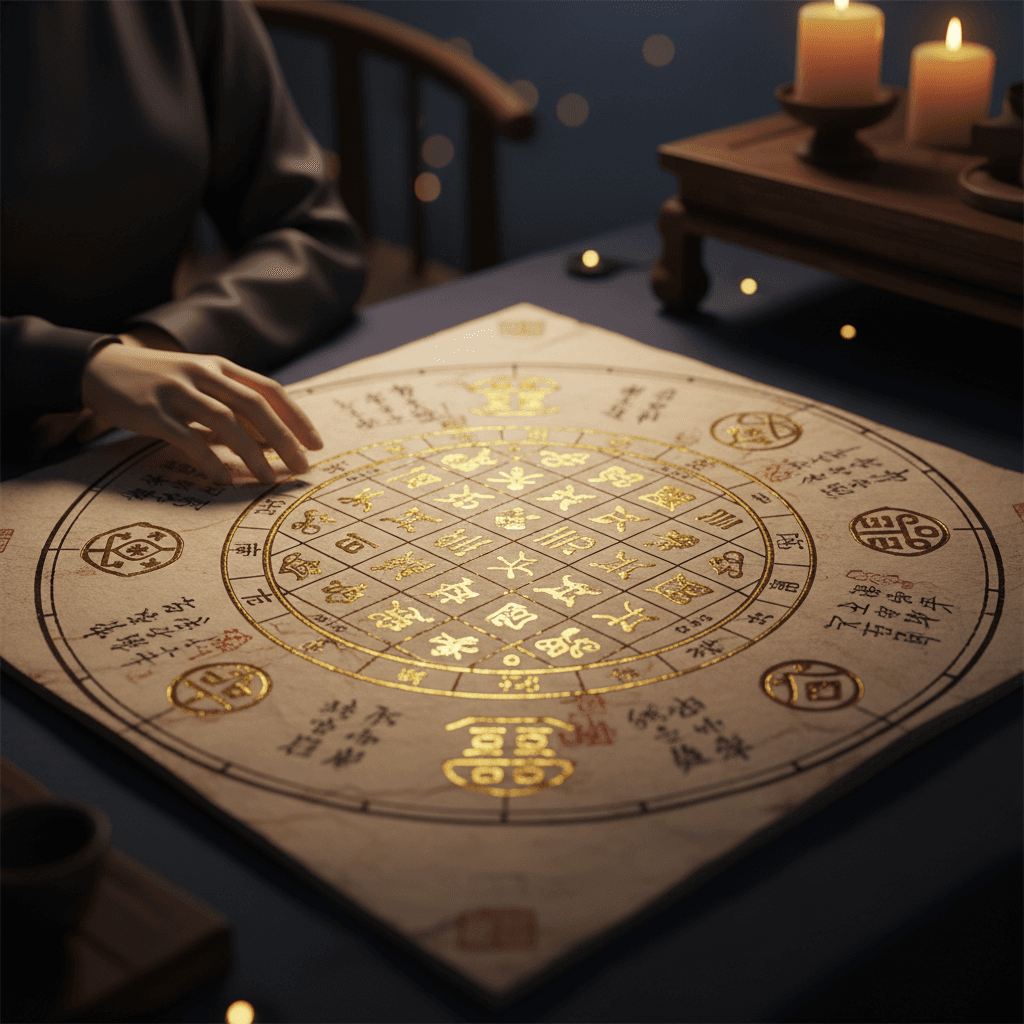 BaZi astrological chart with traditional symbols
