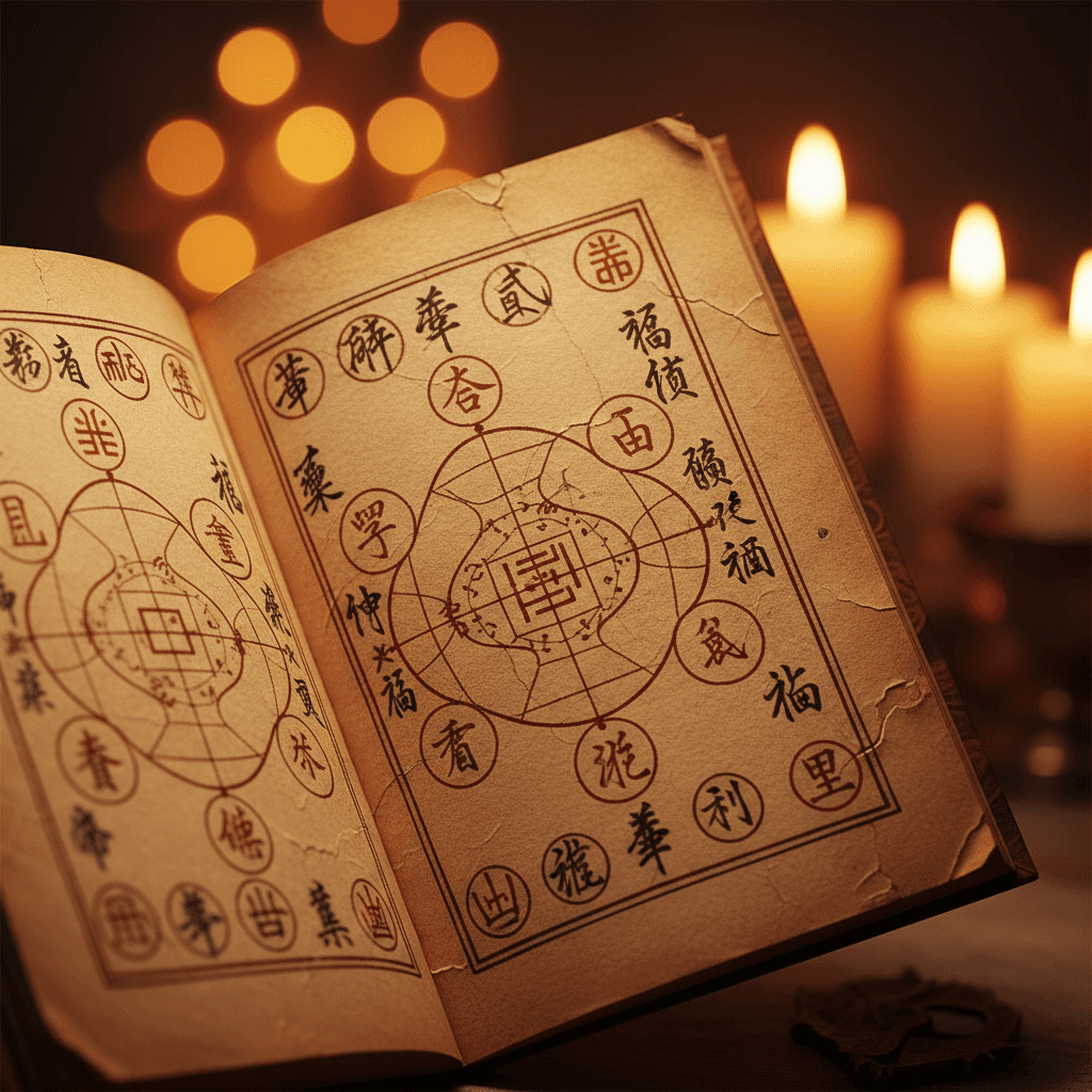 Ancient BaZi astrology text with classical symbols